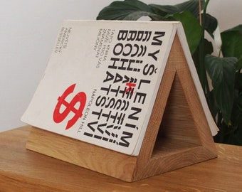 Oak Triangle Book Stand | Nightstand Book Holder & Glasses Storage | Solid Wood Book Valet | Reader Gift | Bedroom Decor