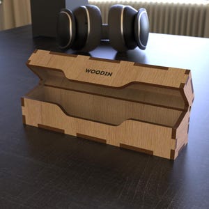 Scatola portapenne in legno tagliata al laser / Astuccio portapenne con cerniera SVG / Scatola regalo di presentazione / Organizer per accessori da scrivania / 3 mm 4 mm 1/8" / LBRN2