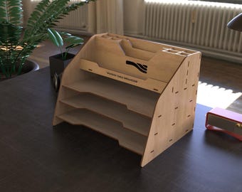 Desk Organizer Laser Cut File | Office Storage Rack SVG | A4 Paper Tray & Pen Holder | Multi-Tier Document Sorter | 3mm 4mm 6mm 1/8 1/4 |