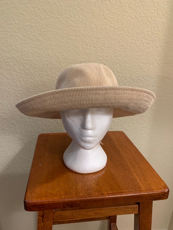 Vintage Wide Brimmed Tan Knit Ladies Hat
