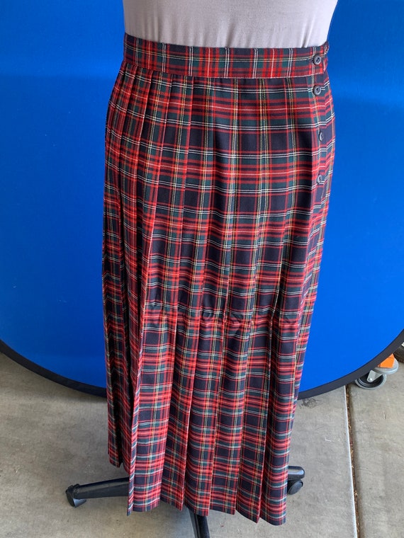 Plaid Pleated Floor Length Skirt, Size 12