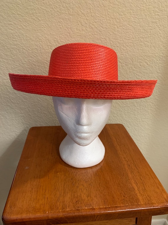 Vintage Ladies Red Straw Wide Brimmed Hat - image 1