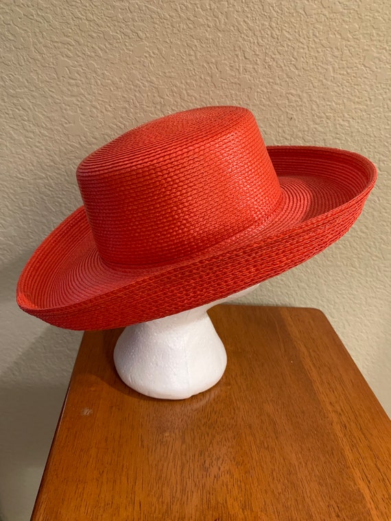 Vintage Ladies Red Straw Wide Brimmed Hat - image 4