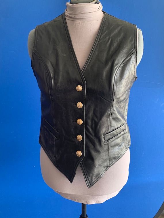 Black Leather Biker Vest sz xl