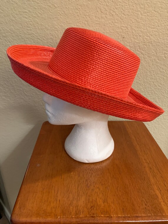 Vintage Ladies Red Straw Wide Brimmed Hat - image 2