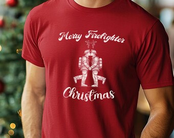 Merry Firefighter Christmas Tshirt 911 Gay Pride Christmas Fire Department Shirt Christmas Gift for Firefighter Fireman Christmas Gift