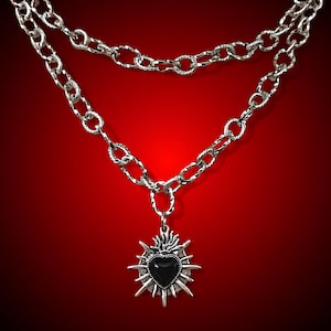 Tagghjärta Gotiskt Halsband Gotisk Kedjestapel Dubbelkedja Svart, Rött, Silver Hjärthänge, Romantisk Alternativ Gåva för Goth-stil