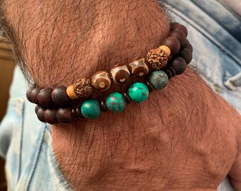 Wonder Care Set 2 Bracciali Chakra Con Perline Rudraksha E Lava – Unisex Meditazione