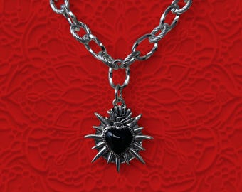 Thorn Heart Necklace Gothic Necklace Goth Chain Necklace Black, Red, Silver or Purple Heart Pendant Romantic Gift for Alternative Style