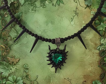 Gothic Halskette Mit Herz & Fledermausflügeln – Schwarze Emaille, Onyx, Verstellbar Für Frauen & Mädchen