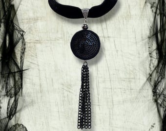 Gargantilla de cinta de terciopelo negro: colgante de lentejuelas, collar gótico