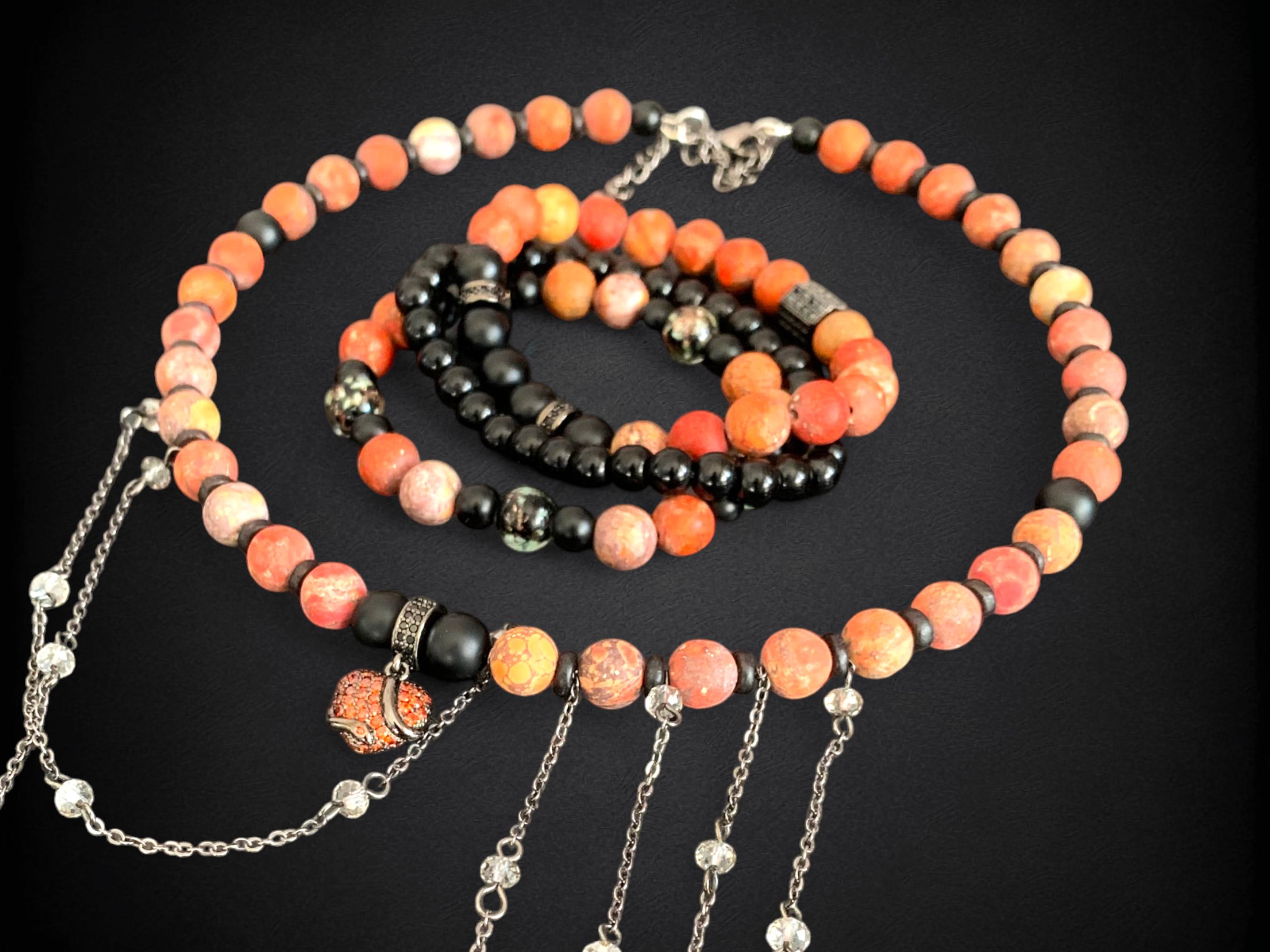 Collier Argenté 47 Cm Avec Pendentif Perle Orange - Neuf Sans Emballage - Unisexe