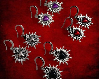 Sacred Heart Thorn Earrings, Gothic Punk Stainless Steel Spiky Earrings in Red, Black, Silver, Purple for Alternative Fashion Enthusiasts