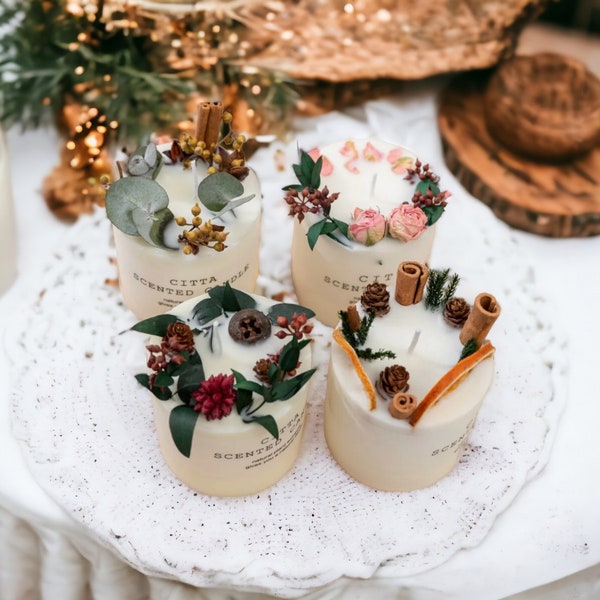 Bougies Parfumées en Cire de Soja Faites à la Main, Bougies Pilier Romantiques pour la Fête des Mères, Pendaison de Crémaillère,