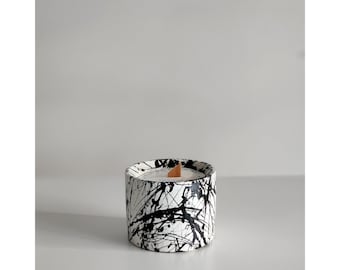 Bougie Décorative en Cire de Soja dans un Pot en Béton 'Noir' - 250g, Parfum de Noix de Coco