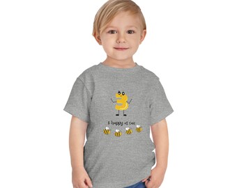 Three Bee Birthday Shirt Toddler Short Sleeve Tee, Boy Birthday Shirt, Gift for Birthday Boy, Bee T-Shirt, Toddler Shirt Toddler Birthday