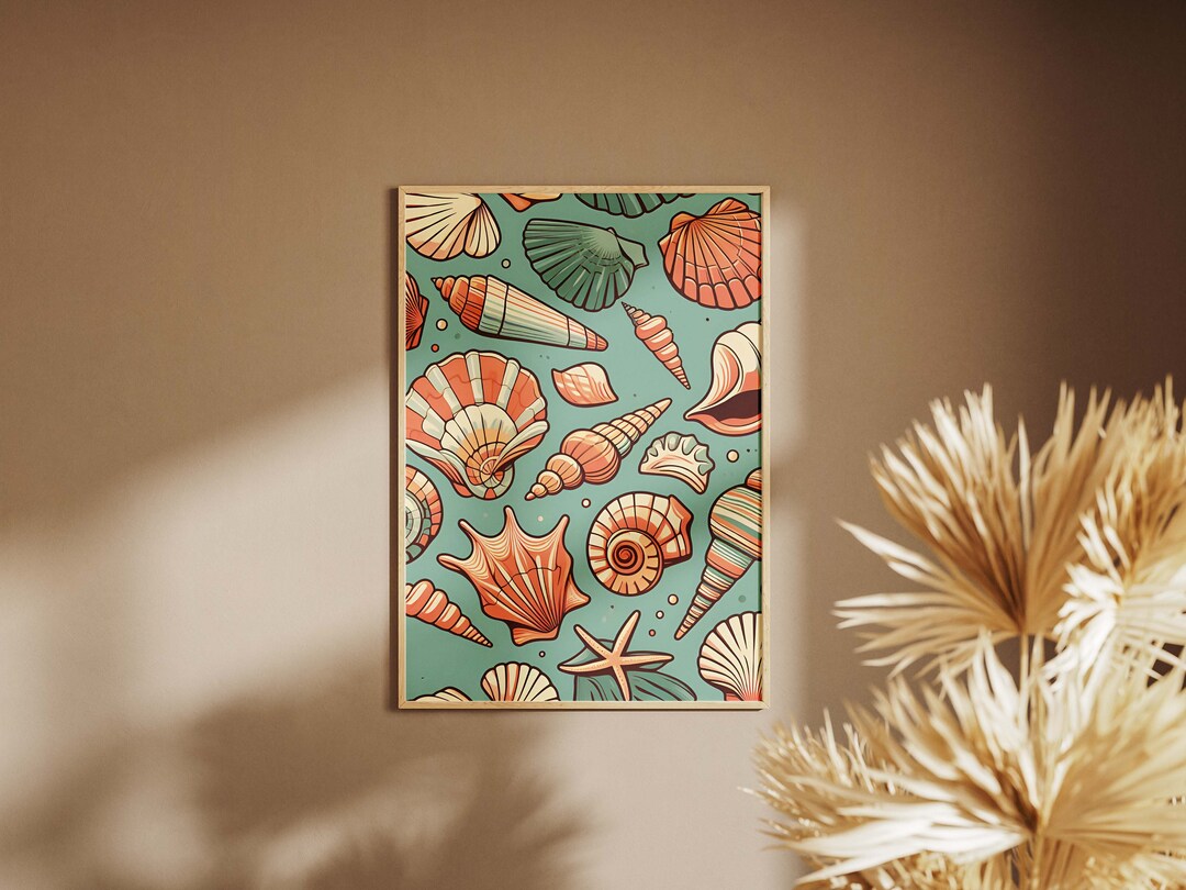Seashell Pattern Digital Prints, Seashell Clipart Wall Decor, Seashell ...