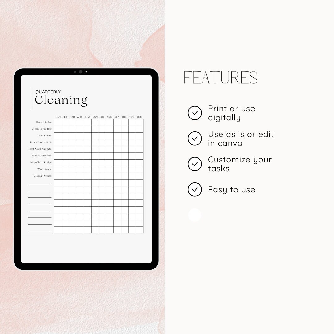 Editable Quarterly Cleaning Checklist, Adhd Cleaning Checklist