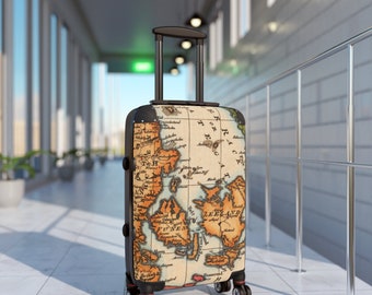 Carry-On Luggage, Old World Map Design Suitcase, Birthday Gift for Mom, Mother's Day Gift, Lightweight Suitcase, Solo Traveler Suitcase