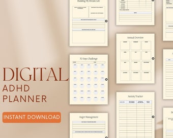 ADHD プランナー 大人 | ADHD プランナー 仕事用 | ADHD 整理ジャーナル | 印刷可能な生産性ワークブック | 究極のプランナー