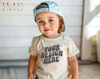 Bella Canvas 3001T Natural, Kids Bella Mockup T-Shirt, Toddler Boy Mockup, Boho Kids Mock, Kids Mockup, Aesthetic Mockup, Boy T-Shirt Mockup