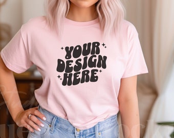 Bella Canvas 3001 Soft Pink, BC3001 T-Shirt Mockup, Summer Bella Canvas Mockup Bundle, Minimalist 3001, Aesthetic Blank Shirt Mockup for POD