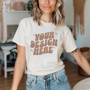 Gildan 64000 Natural Mockup, Gildan 64000 Frau T-Shirt Mockup, Boho Mockup, Gildan Natural Mockup, Gildan Softstyle T-Shirt, Natur Mockup