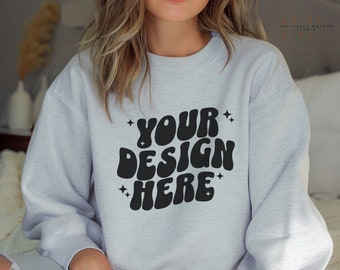 Gildan 18000 Ash Mockup,Boho Mockup,18000 Mockup Ash,Gildan 1800 Female Mockup,Modern Sweatshirt Mockup,Gildan 18000 Ash Crewneck Sweatshirt