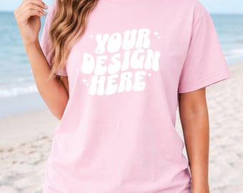 Blossom CC1717 Beach Mockup | Comfort Colors T-Shirt Mockup | Woman Model Mockup | C1717 Shirt Beachy Mockup | CC Oversized Summer Mock
