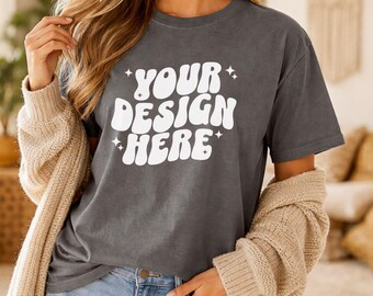 Comfort Colors C1717 Grey - C1717 Mockup - Influencer Mockup - CC Model Mockup - CC Shirt Mockup - Modern Trendy Boho Oversized Mock