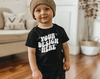Bella Canvas 3001T Black, Kids Bella Mockup T-Shirt, Toddler Boy Mockup, Boho Kids Mockup, Aesthetic Mockup, Boy T-Shirt Mockup