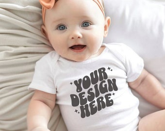 Baby Onesie Mockup, Gerber Mockups, Rabbit Skins 4424 White, Infant Bodysuit Mockup, Baby Onesie Mockup, Baby Bodysuit Mockup White