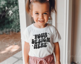 Bella Canvas 3001T White, Kids Bella Mockup T-Shirt, Toddler Girl Mockup, Boho Kids Mock,Kids Outdoor Mockup,Aesthetic Mockup,Toddler Mock
