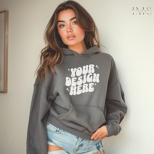 Charcoal 18500 Mockup, Gildan 18500 Crewneck, Charcoal Gray Hoodie, Gildan Hoodie Mockup, Boho Lifestyle Hoodie Mockups, 18500 Charcoal Mock