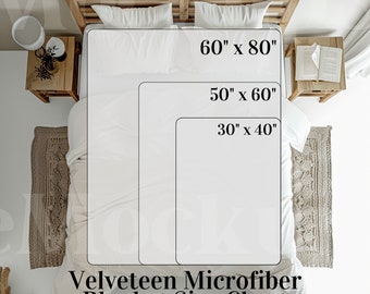 Velveteen Microfiber Blanket Mockup Size Chart, Throw Blanket Mockup, Kids Blanket Mockup, Boho Sherpa Blanket, Baby Blanket Mockup
