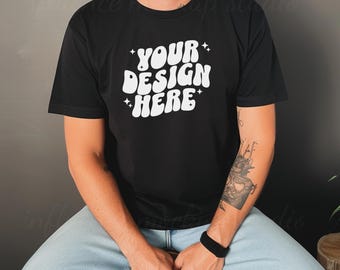 Black Gildan 64000 Mockup, Gildan 64000 Men Mockup, G64000 Male Mockup, Gildan Black Shirt Mock, Gildan Softstyle T-Shirt, Male Mockups