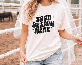 Comfort Colors 1717 White Shirt Mockup, Western Mockup Tee, Cowgirl Rodeo Mockup, Bridal Mockup, Texas Lifestyle Mockup, Bachelorette Mockup
