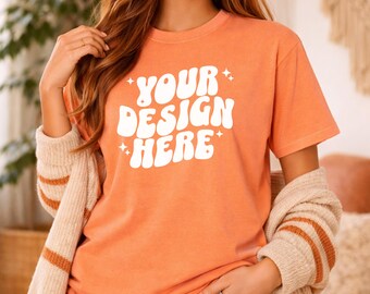 Comfort Colors C1717 Melon - C1717 Mockup - Influencer Mockup - CC Model Mockup - CC Shirt Mockup - Modern Trendy Boho Oversized Mock