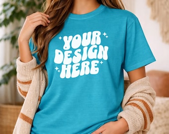 Comfort Colors C1717 Lagoon - C1717 Mockup - Influencer Mockup - CC Model Mockup - CC Shirt Mockup - Modern Trendy Boho Oversized Mock