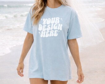 Bridal Comfort Colors 1717 Hydrangea Shirt Mockup, Beachy Mockup Tee, Beach Bach Mockup, Influencer Lifestyle Mockup, Bachelorette Mockup