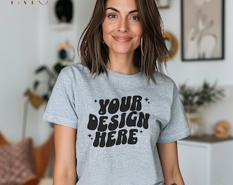 Gildan 64000 Sport Grey Mockup, Gildan 64000 Tee Mockup, 64000 Woman Mockup, Boho Mockup, Gildan Tee Mock, Gildan Softstyle T-Shirt