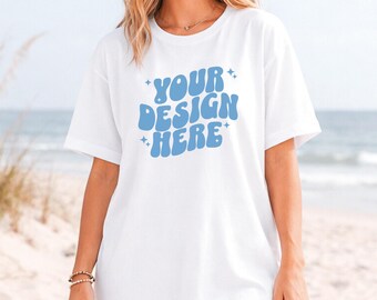 White C1717 Mockup Comfort Colors T-Shirt Mockup | Summer Mock | White Model Mockup | C1717 Shirt Beachy Mockup | Beach Oversized Shirt
