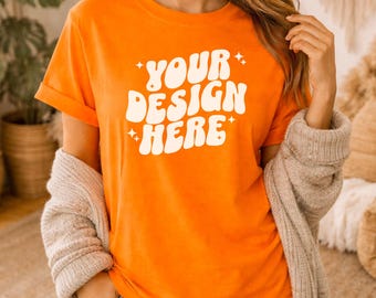 Comfort Colors C1717 Bright Orange - C1717 Mockup - Influencer Mockup - CC Model Mockup - CC Shirt Mockup -Modern Trendy Boho Oversized Mock