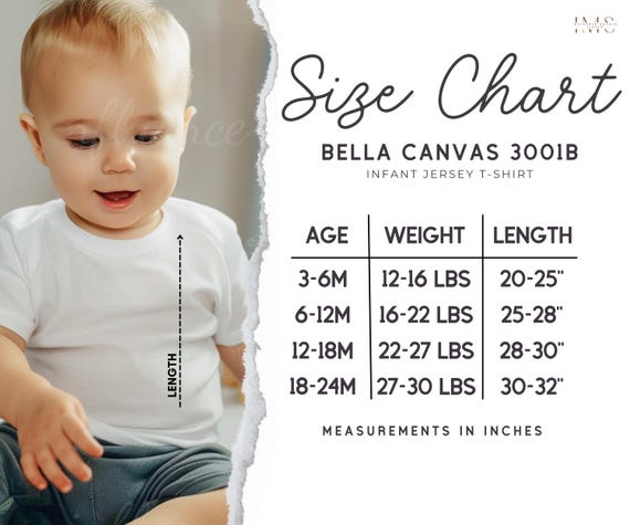 Bella Canvas 3001B Size Chart, Bella Infant T-shirt Mockup, Baby