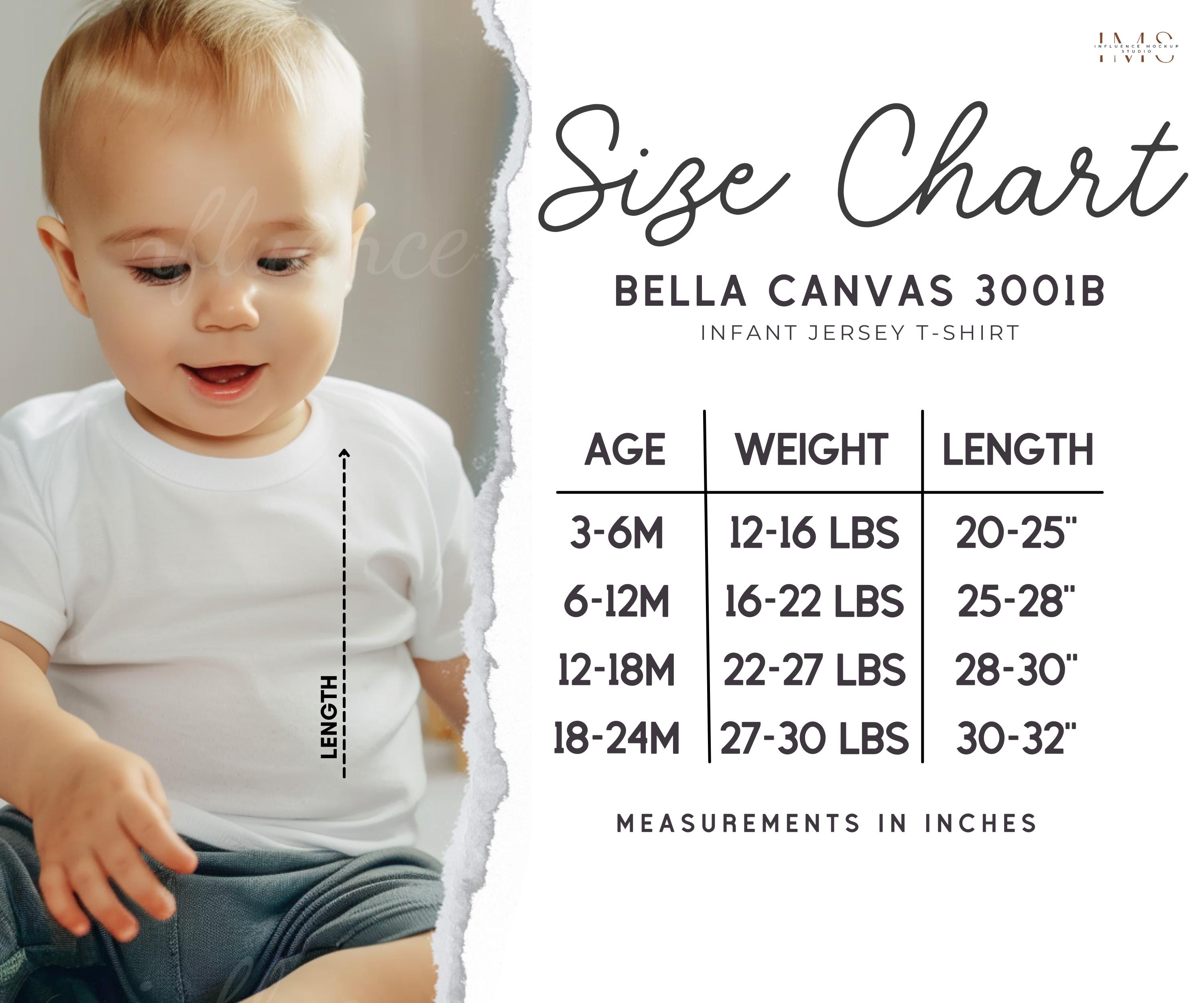 Bella Canvas 3001B Size Chart, Bella Infant T-shirt Mockup, Baby