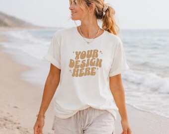 Beach Ivory C1717 Mockup | Comfort Colors T-Shirt Mockup | Woman Model Mockup | C1717 Shirt Beachy Mockup | CC Oversized Summer Mock