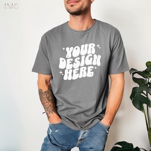 Charcoal Gildan 64000 Mockup, G64000 Male Charcoal Mock, Male T-Shirt Mockups, Gildan Soft Style T-Shirt, 64000 Charcoal Mockup