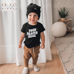 Bella Canvas 3001T Black, Kids Bella Mockup T-Shirt, Toddler Boy Mockup, Boho Kids Mockup, Aesthetic Mockup, Boy T-Shirt Mockup
