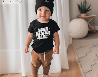 Bella Canvas 3001T Black, Kids Bella Mockup T-Shirt, Toddler Boy Mockup, Boho Kids Mockup, Aesthetic Mockup, Boy T-Shirt Mockup