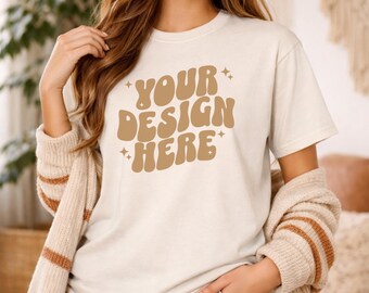Comfort Colors C1717 Ivory - C1717 Mockup - Influencer Mockup - CC Model Mockup - CC Shirt Mockup - Modern Trendy Boho Oversized Mock